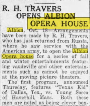 Albion Opera House - October 1919 Article